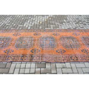 Vintage Turkish <b>Rug</b>, 4.3x11.6 ft <b>Runner</b> <b>Rug</b>, Orange Abstract <b>Rug</b> - Product Image 3