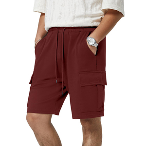 2025, venta al por mayor, pantalones cortos Cargo sólidos para hombre, cintura elástica, bolsillo para correr informal, logotipo personalizado, algodón, estilo callejero, transpirable, rápido - Product Image 1