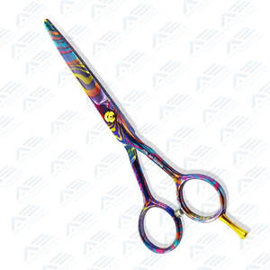 กรรไกรตัดผมสเตนเลสแบบตรงสำหรับร้านเสริมสวยใช้ซ้ำได้เป็นมิตรกับสิ่งแวดล้อมพิมพ์สีสันสดใส - Product Image 4