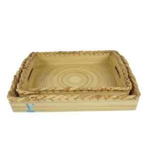 Spum Bamboo ServingTray On Coffee Table Bandeja de mimbre de bambú Almacenamiento y organización Juego de cubiertos - Product Image 5