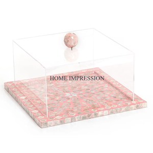 Soporte y platos para pasteles con forma cuadrada de madera y trabajo de nácar con tapa acrílica, artículos de Hotel, soporte decorativo para pasteles - Product Image 1