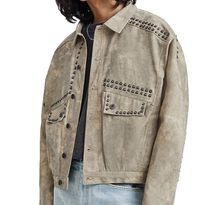 Veste en jean vintage pour homme avec logo personnalisé, rivets cloutés, style hip-hop, décontractée, coupe courte, broderie, boutons décoratifs, imprimé - Product Image 2