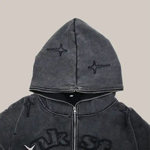 High Quality Streetwear <b>Vintage</b> Washed Distressed <b>Zip</b> <b>up</b> <b>Hoodie</b> 450Gsm Heavyweight 100% Cotton Acid Wash Full Face <b>Zip</b> <b>up</b> <b>Hoodie</b> - Product Image 3