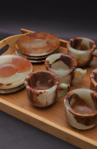 Ensemble de 6 tasses à café et soucoupes en onyx vert marbré élégant, fait à la main, en marbre naturel, ensemble de tasses à thé - Product Image 4