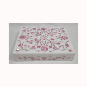 Les exportateurs de marbre blanc incrusté travaillent à la main en nacre rose naturelle avec une boîte d'emballage de bijoux attrayante - Product Image 1