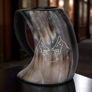 Mug en corne naturelle artisanal de qualité supérieure, personnalisé, style Viking, avec poignée sculptée sur mesure, pour fêtes - Product Image 3