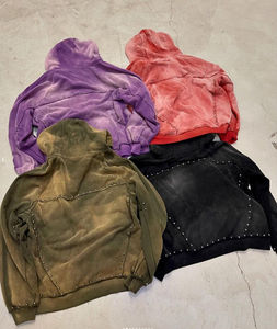 เสื้อฮู้ดเอวลอยทรงโอเวอร์ไซส์วินเทจสำหรับผู้ชายโอเวอร์ไซส์แบบมีซิปเปิดไหล่ปล่อยน้ำหนักเบา - Product Image 2