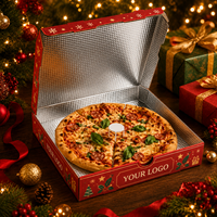 Kotak Pizza Cetak Khusus untuk Liburan dengan Lapisan Foil di Dalam untuk Kemasan Makanan Bawa Pulang Natal Grosir