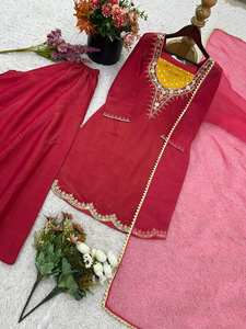 Presentamos una nueva colección de diseñadores en seda similar con bordado en la parte superior inferior y Dupatta Set completamente cosido listo para usar - Product Image 5