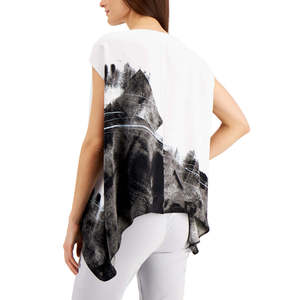 Top da Donna Alfani Grigio Grande con Stampa Asimmetrica e Design Astratto, Stile con Orlo Asimmetrico - Product Image 2