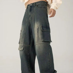 Vaqueros rectos transpirables de algodón de alta calidad para hombre, desgastados, lavados, de retazos, a cuadros, High Street, novedad - Product Image 1