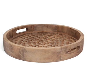 Plateau de service rond en bois de mangue de luxe en gros Plateau en bois fait à la main pour la charcuterie et les desserts Durable pour les mariages - Product Image 1