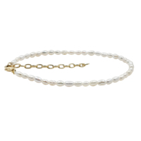 Pulsera Elástica de Perlas Blancas del Mar del Sur de Agua Dulce, Grado AA, Ovaladas y Lisas, Plata de Ley 925, Chapadas en Oro de 18K, Certificadas por IGI