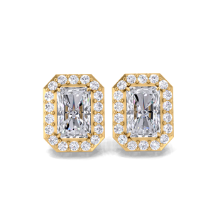 Pendientes de Diamantes Cultivados en Laboratorio con Certificación IGI, Corte Radiante, Halo Rectangular, Oro Amarillo/Blanco/Rosa de 18K - Product Image 1