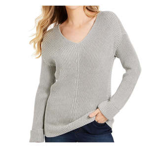 Maglione con Cappuccio da Donna Charter Club in Cotone Premium Testurizzato con Scollo a V, Casual Invernale/Autunnale, Lavorazione a Treccia, Logo Frontale, Grigio, Taglia L - Product Image 2