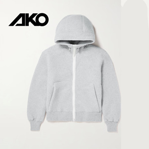 Sudadera con Capucha de Felpa Gruesa 100% Algodón, Estilo Urbano, con Cierre, Vintage, Doble Capa, Personalizable para Marca, Sudadera con Capucha Desgastada de Ako - Product Image 1