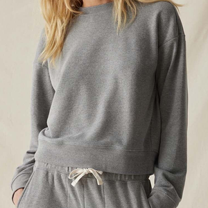 Sweat-shirt en coton et élasthanne tricoté pour femme, col rond, uni, broderie, hiver, avec logo sur le devant, écologique et anti-froissement - Product Image 2