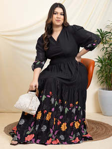 Floral Rayon Plus Size Tiered <b>Dress</b> for Women's V Neck 3/4th Sleeves Maxi <b>Dress</b> Summer Western Party Casual Wear Stylish <b>Dress</b> - Product Image 1