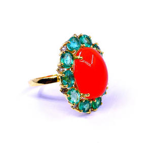 Attrayant 14K or émeraude cornaline pierres précieuses fête porter mariage Vintage Style diamant grande bague en pierre - Product Image 4