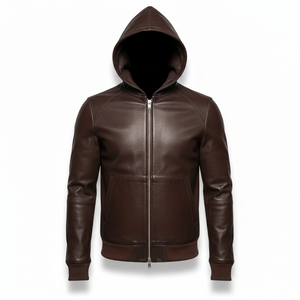 Sweat à capuche en cuir véritable pour homme, veste à capuche en cuir pleine fleur, vêtements de rue chauds pour l'hiver, manteau en cuir de qualité supérieure fait à la main - Product Image 1