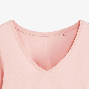 T-shirt en coton respirant et écologique à col en V et manches courtes pour femme, personnalisable, vente en gros, collection été, au meilleur prix - Product Image 5