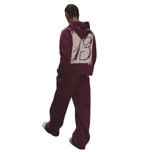 OEM, jogging à jambes larges de haute qualité, broderie florale, sweat-shirt imprimé, ensemble de survêtement complet, tissu en coton mélangé entièrement personnalisé - Product Image 1