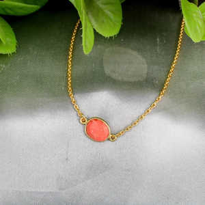 925 <b>Silver</b> Fine <b>Choker</b> Necklace Elegant Pink Coral Gemstone Accent - Product Image 3