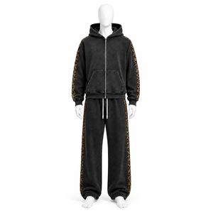 Conjunto Deportivo Unisex con Estampado de Leopardo Negro, Sudadera con Capucha y Cremallera, Pantalones Jogger, Dos Piezas, Ropa Deportiva Informal - Product Image 6