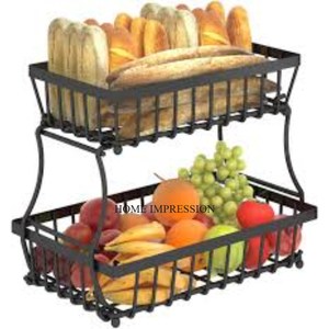 Superbe panier de fruits en bois et en métal robuste à 2 niveaux Accessoires d'ustensiles de cuisine Suupplies du fabricant indien - Product Image 6