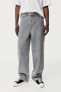 กางเกงยีนส์เดนิมสีเทาทรงหลวม คุณภาพพรีเมียม ขากระบอกทรงมน ปลายขาจั๊มพ์ - Product Image 3