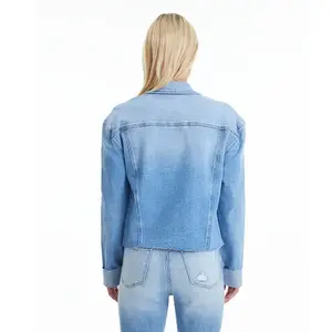 Classique bleu femmes denim veste décontracté à manches longues boutonné coupe décontractée élégant vêtements d'extérieur tous les jours Streetwear mode tenue - Product Image 3