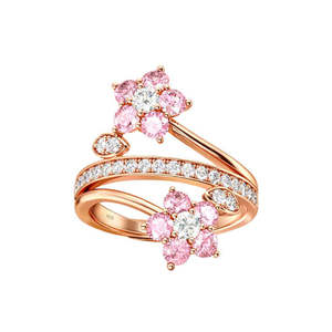 Anillo de compromiso de moda Hallmark con flor de plata y oro rosa, incrustaciones de diamantes de talla princesa y engaste de garra - Product Image 3