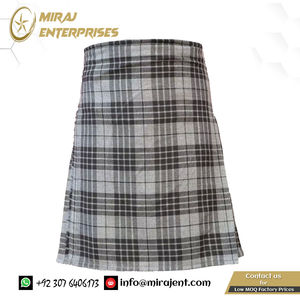 กระโปรงสไตล์กลางเอวยางยืดโลโก้ที่กําหนดเองที่มีคุณภาพสูงสีเทาTartan KiltสําหรับขายสีเทาTartan Kilt Unisex - Product Image 5