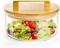 Bols à fruits à salade transparents de 25cm de diamètre, modernes et écologiques, grands bols à salade en verre borosilicaté transparent avec couvercles en bois