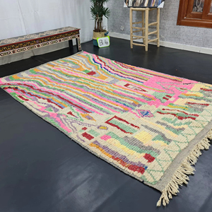 Funky Boujaad Thảm Sọc Ma-rốc Thảm Làm Bằng Tay Len Thảm Berber Khu Vực Tuyệt Đẹp Màu Hồng & Màu Xanh Lá Cây Ấm Cúng Dệt Tay Boho Thảm - Product Image 5
