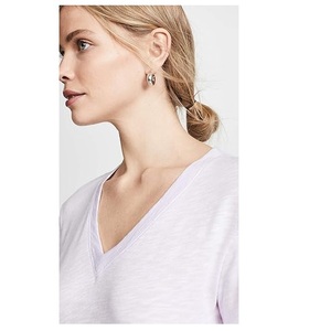 Camiseta informal de 100% algodón de manga corta con cuello en V para mujer, precio de fábrica - Product Image 4