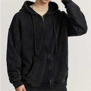 Sweat à capuche surdimensionné à fermeture éclair intégrale en coton lourd, lavage à l'acide, sur mesure pour hommes, streetwear, OEM ODM, usine, étiquette privée, approvisionnement 2026 - Product Image 2