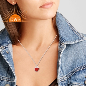 Best selling sterling <b>silver</b> Red Enamel <b>heart</b> design pendant <b>necklace</b> custom jewelry manufacturer - Product Image 2