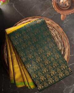 High Quality Heavy Jacquard Silk <b>Sarees</b> Indian & Pakistani Party Wear <b>Golden</b> Border Bollywood Style for Summer Winter Seasons - Product Image 4