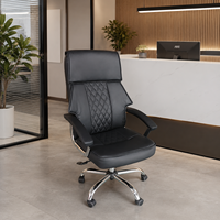 Chaise de bureau de direction moderne de luxe, dossier haut, ergonomique, pivotante en PU, avec base chromée et roulettes, pour bureau à domicile