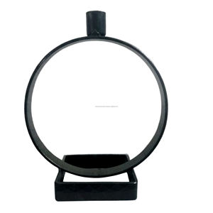 Round <b>Black</b> Candle Holders for Pillar Handmade Metal Top Quality Use Home Hotel Restaurant and Office - Product Image 2