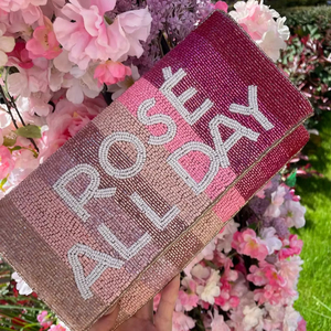 MS Handicraft Rose All Day <b>Pink</b> Glass Beaded <b>Clutch</b> Bag Seed Bead Purse Embellished Bachelorette Gift Hen Party - Product Image 1