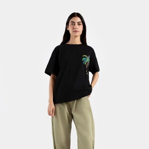 Premium 230 GSM algodón negro gota hombro camiseta para mujer logotipo personalizado bordado transpirable ecológico para todas las estaciones - Product Image 1