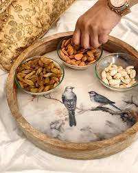 Plateau indien fait à la main de luxe en bois incrusté d'os 100% naturel de haute qualité plateau de service écologique pour la cuisine à domicile CROWN FOODS - Product Image 3