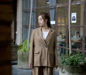 Chaqueta de corbata holgada de ramio para mujer con estilo, fina, de otoño, con patrón de cuadros sostenible, tejido con solapa frontal, relleno de algodón para invierno - Product Image 2