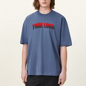 Camiseta de algodón 100% para hombre, ropa de calle transpirable de gran tamaño con logotipo en relieve personalizado con hombro caído para ropa de verano OEM/ODM - Product Image 1