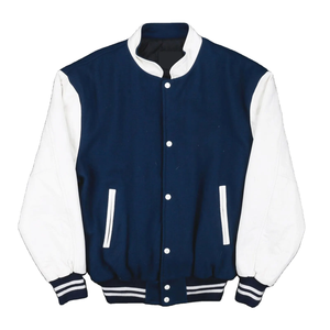 Veste universitaire Hip Hop pour hommes et femmes en laine, manches en cuir PU, col montant, fermeture à glissière, logo personnalisé, grande taille, respirante, printemps - Product Image 1