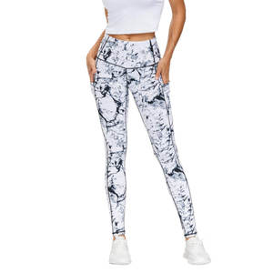 Mallas deportivas de cintura alta con bolsillo para mujer con tejido de punto estampado por sublimación para ejercicio, logotipo personalizable - Product Image 1