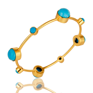 Matrix Turquoise Gemstone <b>Bangle</b> 2020 Designer 14 Karat <b>Gold</b> Plated Brass Fashion <b>Bangle</b> Jewelry Manufacturer - Product Image 3
