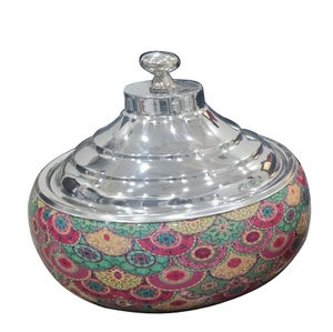 Plat de service en acier inoxydable avec finition émaillée imprimée, plat de service chaud, plat de service chaud pour anniversaire, fête de mariage - Product Image 1